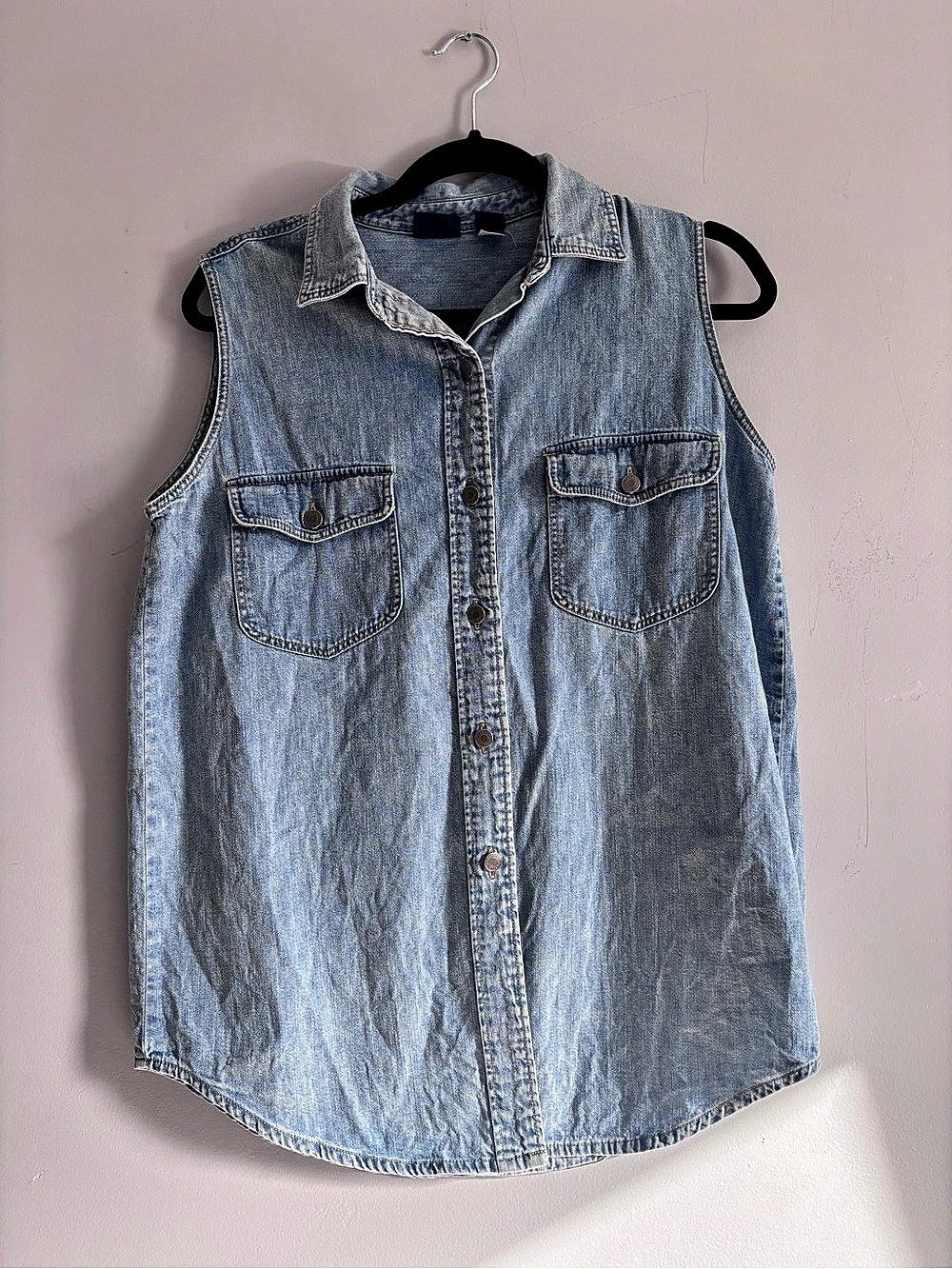 GAP Vintage 100% Cotton Sleeveless Denim Button-Up Shirt Blue Medium